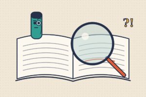 Ilustracija: lupa nad otvorenom knjigom i kritičar sa monoklom