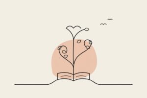 Ilustracija jednom linijom: drvo izrasta iz otvorene knjige