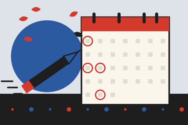 Ilustracija u stilu Bauhausa: kalendar za novembar sa označenim danima i geometrijskom olovkom